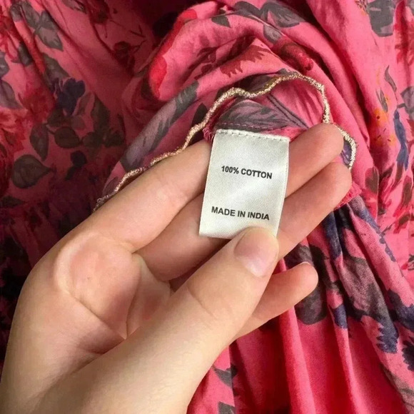 Oh My Stars pink floral embroidered 3/4 sleeve scallop hem button down small H50 - Picture 6 of 8